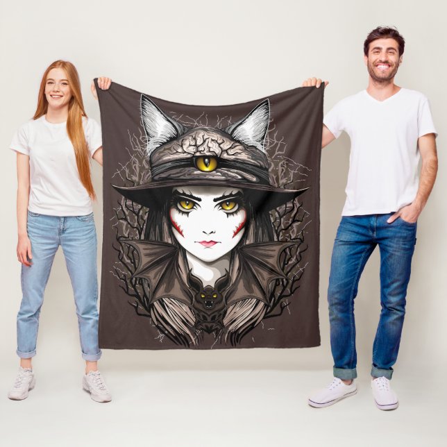 Hexenkatze Halloween Niedliches Portrait Fleecedecke (Beispiel)