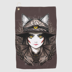 Hexenkatze Halloween Niedliches Portrait Golfhandtuch