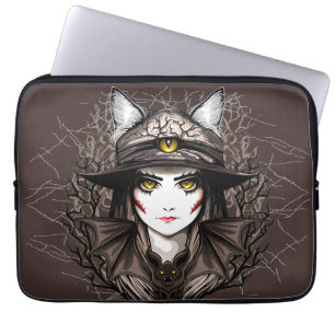 Hexenkatze Halloween Niedliches Portrait Laptopschutzhülle