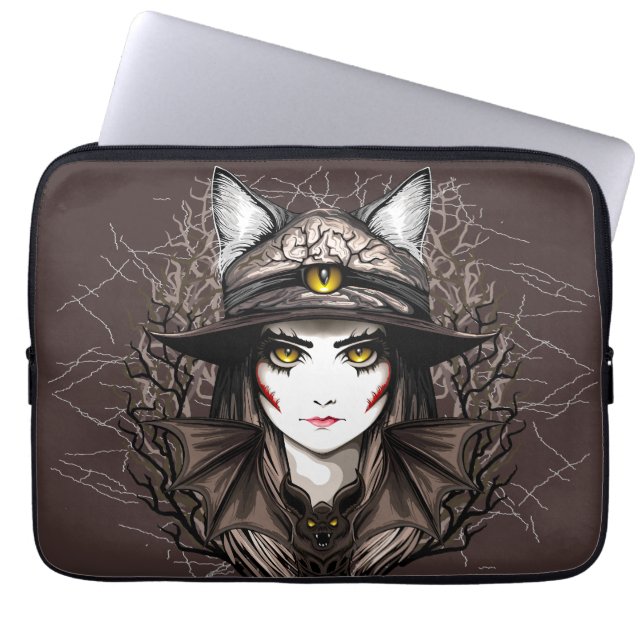 Hexenkatze Halloween Niedliches Portrait Laptopschutzhülle (Vorderseite)