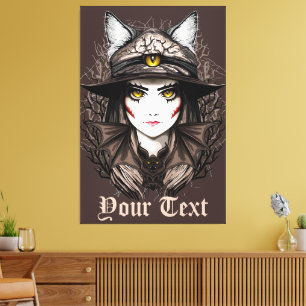 Hexenkatze Halloween Niedliches Portrait Leinwanddruck