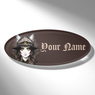 Hexenkatze Halloween Niedliches Portrait Namenschild