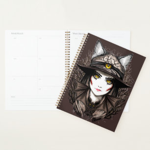 Hexenkatze Halloween Niedliches Portrait Planer