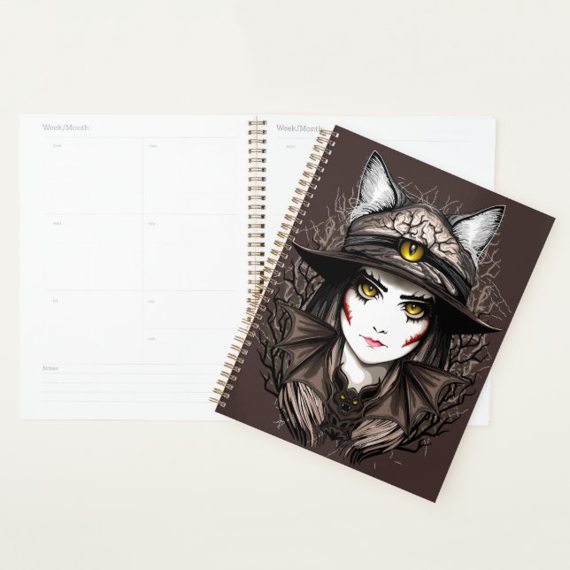 Hexenkatze Halloween Niedliches Portrait Planer (Anzeige)
