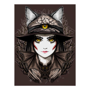 Hexenkatze Halloween Niedliches Portrait Poster