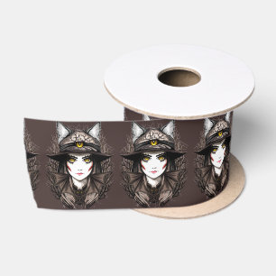 Hexenkatze Halloween Niedliches Portrait Satinband