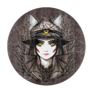 Hexenkatze Halloween Niedliches Portrait Schneidebrett