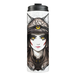 Hexenkatze Halloween Niedliches Portrait Thermosbecher