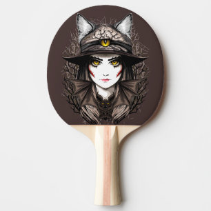 Hexenkatze Halloween Niedliches Portrait Tischtennis Schläger