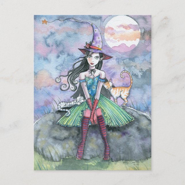 Hexenkatze Halloween Postcard "Sweet and Sour" Postkarte (Vorderseite)