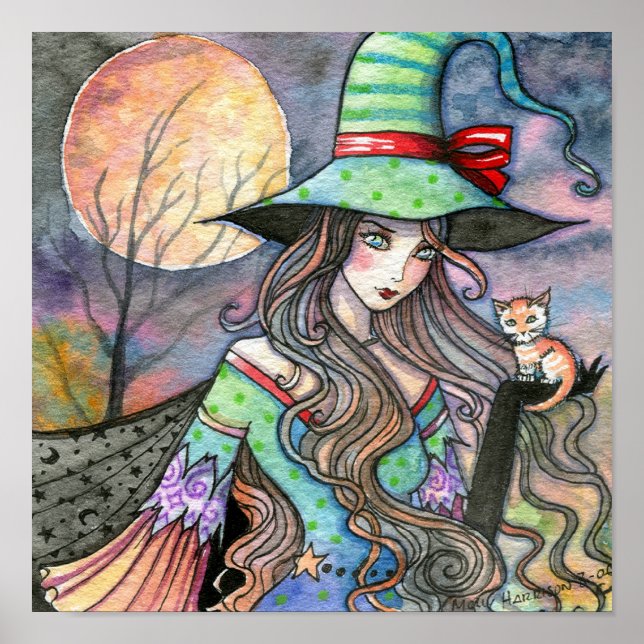 Hexenkatze Halloween Poster von Molly Harrison (Vorne)