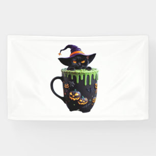Hexenkatze Halloween Tasse - Niedlicher Schwarzer Banner