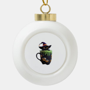 Hexenkatze Halloween Tasse - Niedlicher Schwarzer Keramik Kugel-Ornament