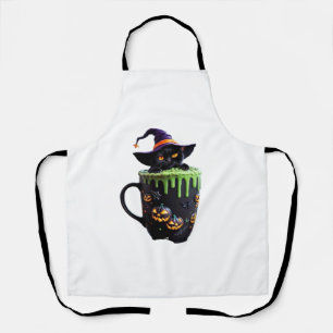 Hexenkatze Halloween Tasse - Niedlicher Schwarzer  Schürze