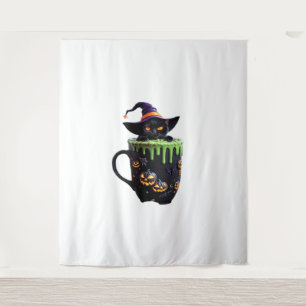Hexenkatze Halloween Tasse - Niedlicher Schwarzer  Wandteppich