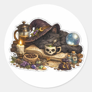 Hexenkatze Kristallkugel Aufkleber Mitternacht