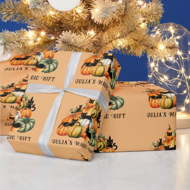 Hexenkatze Kürbislaterne Halloween Magic-Geschenke Geschenkpapier (Feiertage)