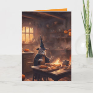Hexenkatze macht eine Halloween-Suppe und ein Gedi Karte