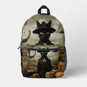 Hexenkatze mit Kürbissen Bedruckter Rucksack