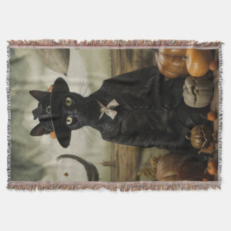 Hexenkatze mit Kürbissen Decke