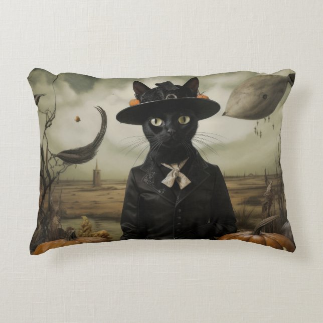 Hexenkatze mit Kürbissen  Dekokissen (Vorderseite)