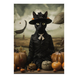 Hexenkatze mit Kürbissen  Fotodruck