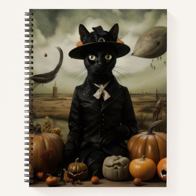 Hexenkatze mit Kürbissen  Notizbuch (Vorderseite)