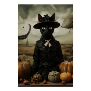 Hexenkatze mit Kürbissen Poster