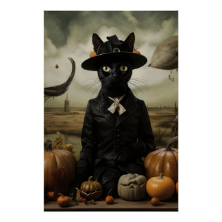 Hexenkatze mit Kürbissen  Poster
