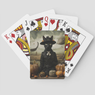 Hexenkatze mit Kürbissen  Spielkarten