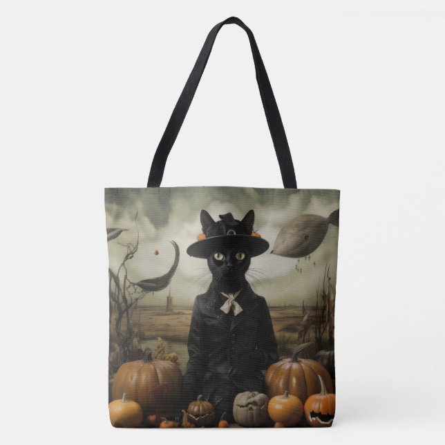 Hexenkatze mit Kürbissen  Tasche (Vorderseite)