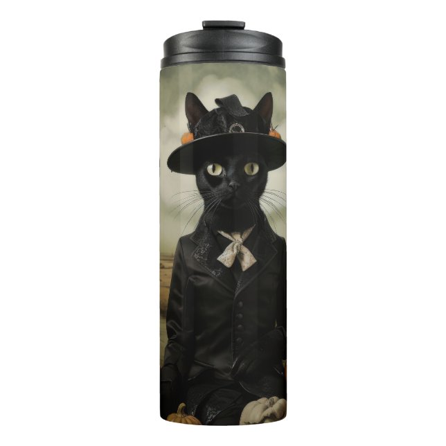Hexenkatze mit Kürbissen  Thermosbecher (Vorderseite)