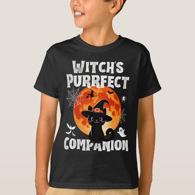 Hexenkatze Niedlicher Begleiter Halloween T-Shirt (Vorderseite)