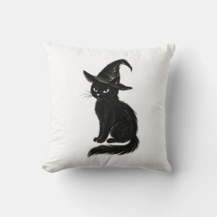 Hexenkatze – Schwarze Tinte Halloween-Illustration Kissen