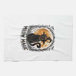 Hexenkatze-Shirt Vintage Halloween-Mond-Design_1 Geschirrtuch
