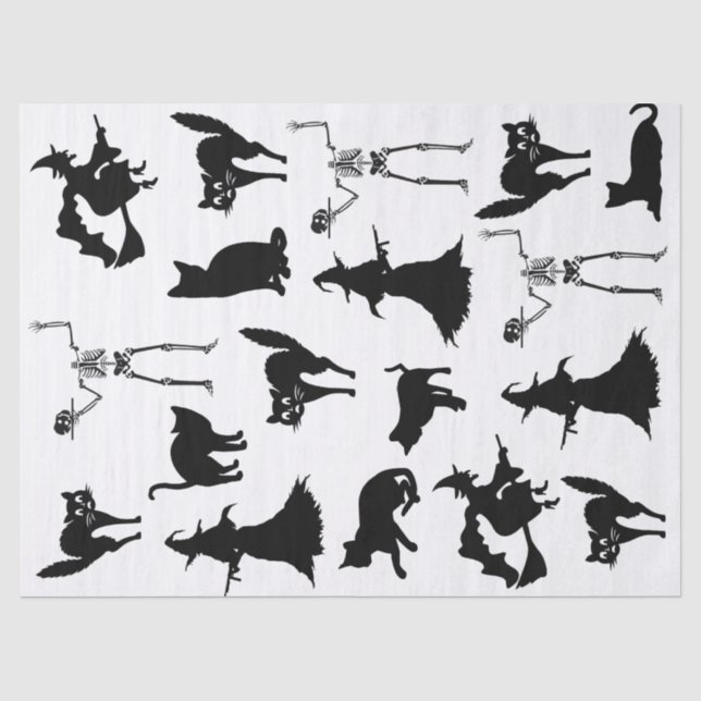 Hexenkatze Skeletton-Silhouette Seidenpapier (Vorderseite)