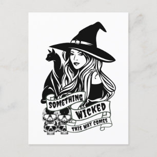 Hexenkatze und Skulls Wicked Postcard Postkarte