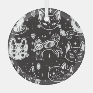 Hexenkatze: Vintage Abgeschiedene Illustration Ornament Aus Glas