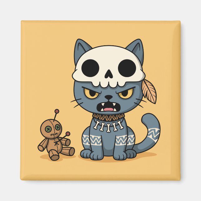 Hexenkatze Voodoo-Puppe Gelb Magnet (Vorne)