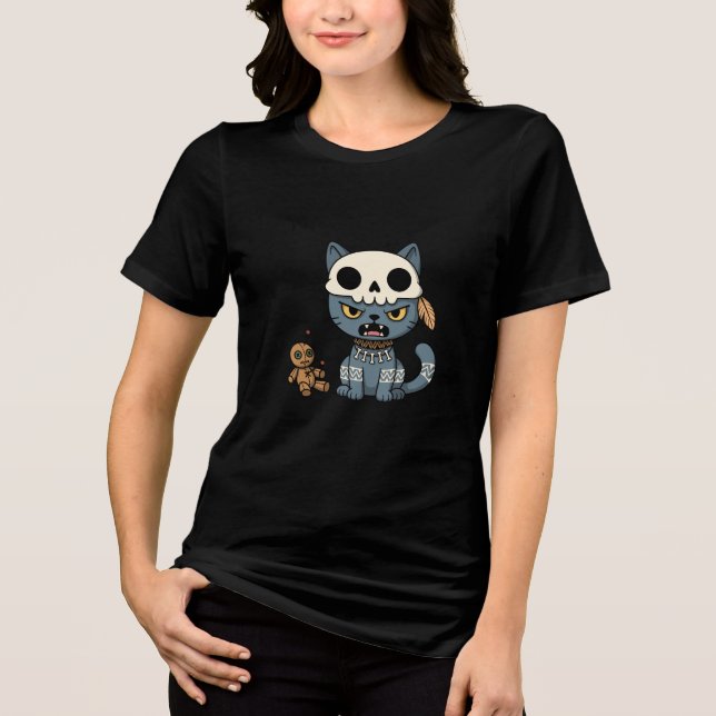 Hexenkatze Voodoo-Puppe Tri-Blend Shirt (Vorderseite)