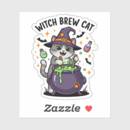 Hexenkatze - Zauberkauldron Halloween Aufkleber