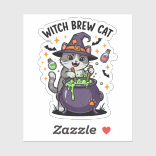 Hexenkatze - Zauberkauldron Halloween Aufkleber