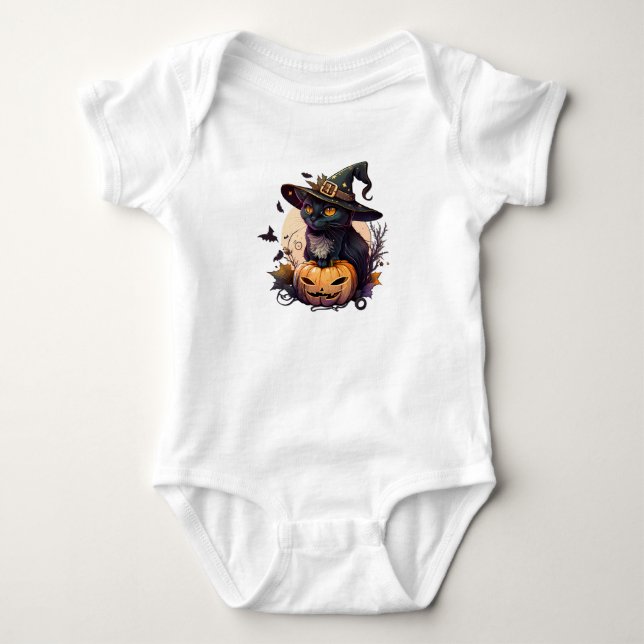 Hexenkatze zu Halloween Baby Strampler (Vorderseite)