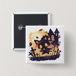 Hexenkatze zu Halloween Button