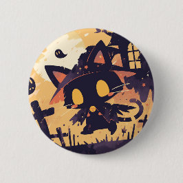 Hexenkatze zu Halloween Button
