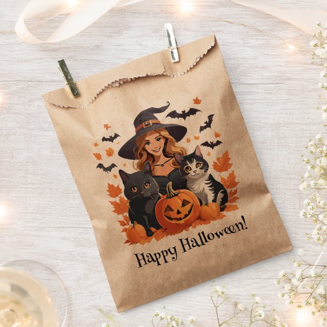 Hexenkatzen, Fledermäuse und Kürbiskins Halloween Geschenktütchen (Ausgeschnitten)