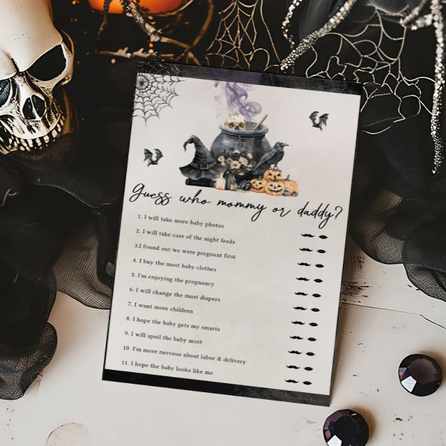Hexenkessel Brauen Rate wer Mami oder Papi ist (A Baby is Brewing Halloween Baby Shower Guess Who Mommy or Daddy Game)