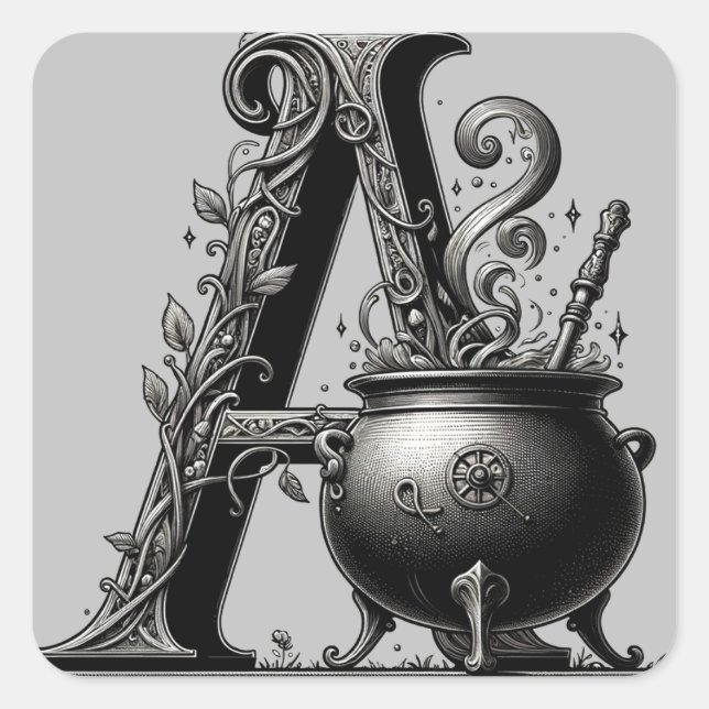 Hexenkessel Cauldron Hexchy Letter A Custom Initia Quadratischer Aufkleber (Vorderseite)