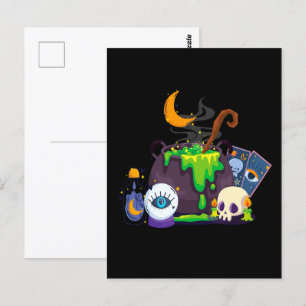 Hexenkessel Cauldron Kochtöpfe unter dem Mondlicht Postkarte