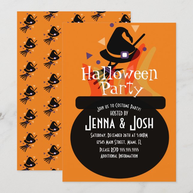 Hexenkessel Cauldron Spooky Halloween Party Einladung (Vorne/Hinten)
